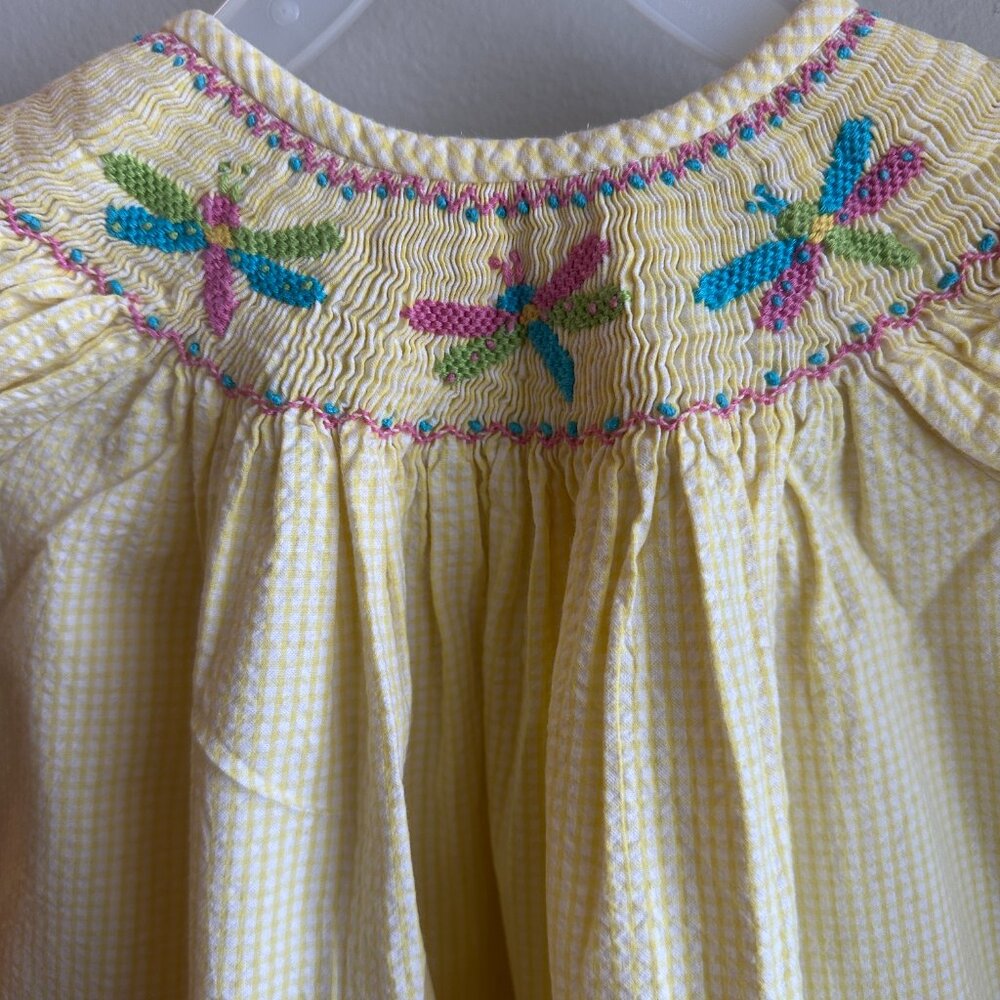 Castle and Crowns smocked dress with dragonflies, yellow and size 12 months - Picture 3 of 5